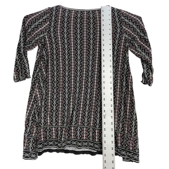 Max Studio Boho Tunic Top Women Size S Small Black Red All Over Print Scoop Neck - Picture 5 of 8
